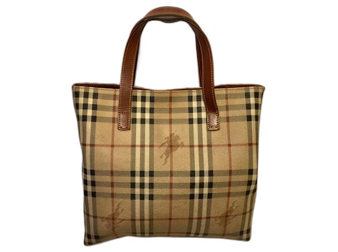 Burberry Vintage coated canvas Haymarket tote Multiple colors Beige Leather Cloth  ref.545490