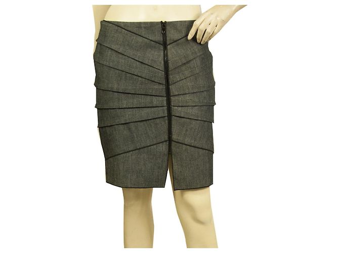 Roland Mouret Grau Schwarzer Denim Frontreißverschluss Minirock Jeans Fr 40, IT 44