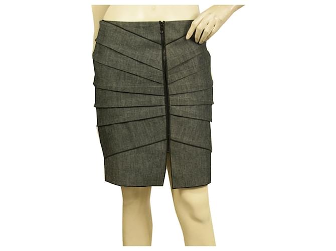 Roland Mouret Gray Black Denim Front Zipper Mini Length Skirt Jeans Fr 40, IT 44 Dark grey Cotton  ref.545582