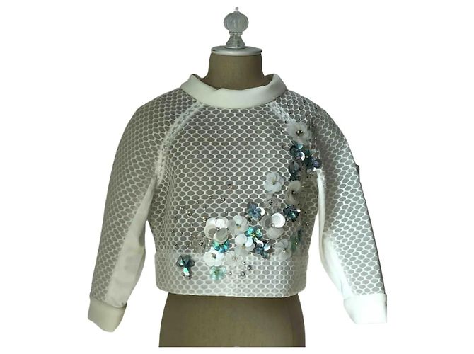 Three Floors Fashion Sweatshirt mit Wabenmuster Blumen Weiß