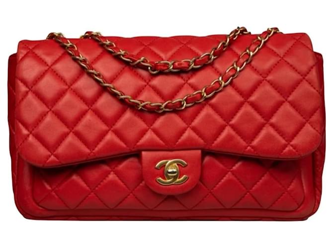 Timeless Chanel Bolso con solapa grande clásico atemporal Roja Cuero  ref.545855