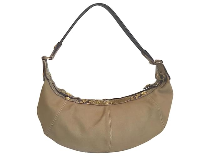 Lancel Handbags Khaki Leather Cloth  ref.545868