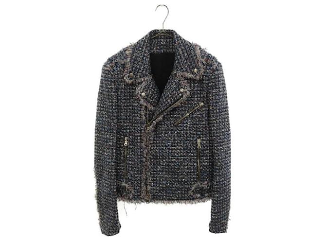 *BALMAIN Sequin Tweed Design Riders Jacket Silvery Cotton Polyester Polyamide  ref.546096