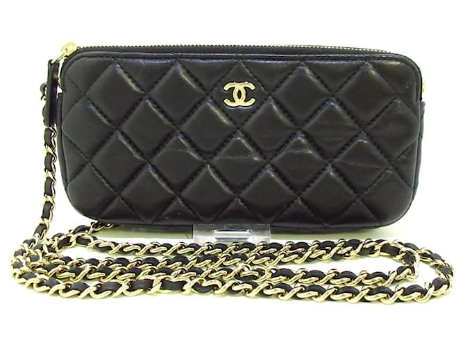 Black Calfskin Double Zip Wallet on Chain (WOC)