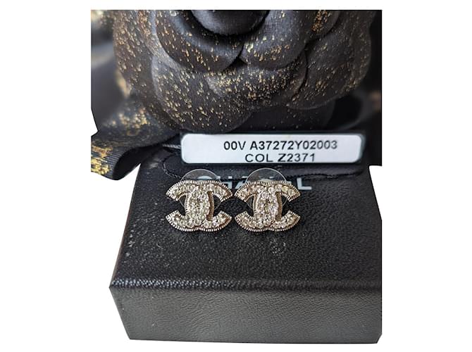 Chanel CC Logo Classic Timeless Crystal SHW Coco Mark Earrings Box