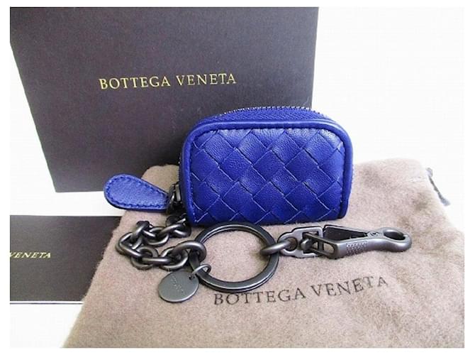 *BOTTEGA VENETA Intrecciato Fermoir rond Porte-monnaie chaîne Mini porte-monnaie Porte-clés Homme Cuir Violet  ref.546299