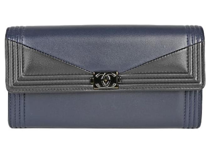 * Chanel CHANEL Long wallet with coins Boy Chanel Bicolor Navy x Black 24 Navy blue Leather  ref.546793