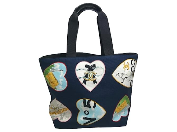* CHANEL COCO Valentine Limited Heart Pattern Handtasche Tote Bag Canvas Damen Navy Marineblau  ref.546796