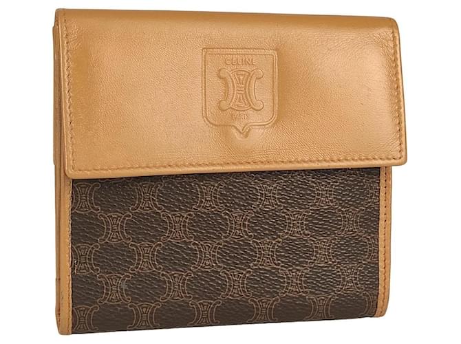 Céline Celine Triomphe bi-fold wallet Brown Leather  ref.546937
