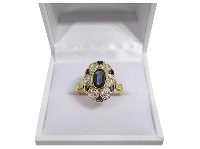 Autre Marque anillo flor oro diamantes zafiros Gold hardware Oro amarillo  ref.546959