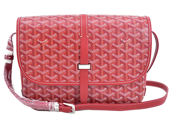 Goyard Red Goyardine Belvedere PM Leather Cloth Pony-style calfskin Cloth  ref.547052 - Joli Closet