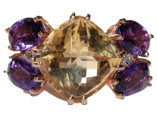 Autre Marque Anello Farfalla in Oro Rosa con Citrino e Ametista Giallo