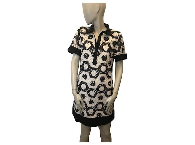 Anne Fontaine guipure dress Black White Polyester  ref.547147