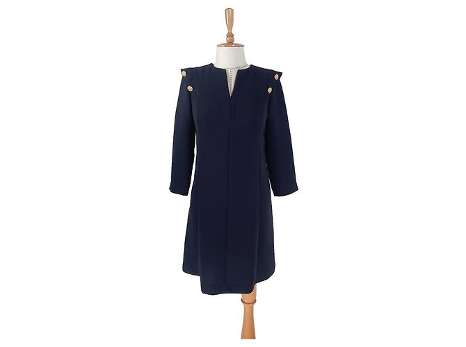 Tara Jarmon Kleid Dunkelblau aus Polyester Größe 36 Marineblau