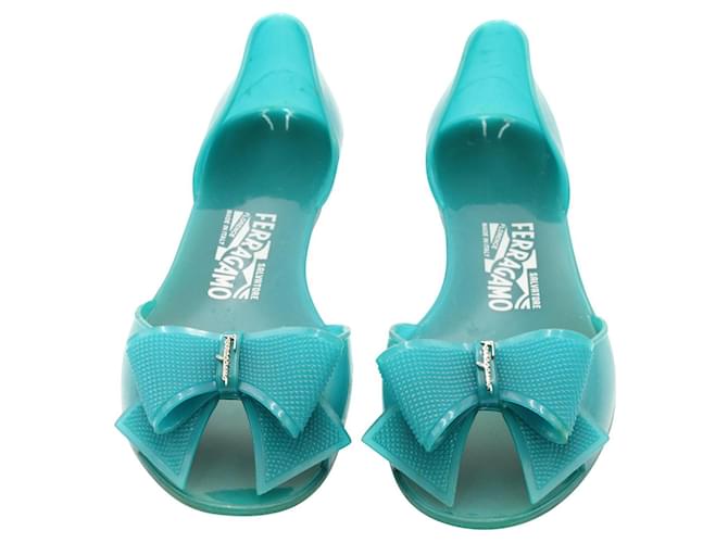 Salvatore Ferragamo Ballerines Plates Jelly Turquoise Caoutchouc  ref.547254