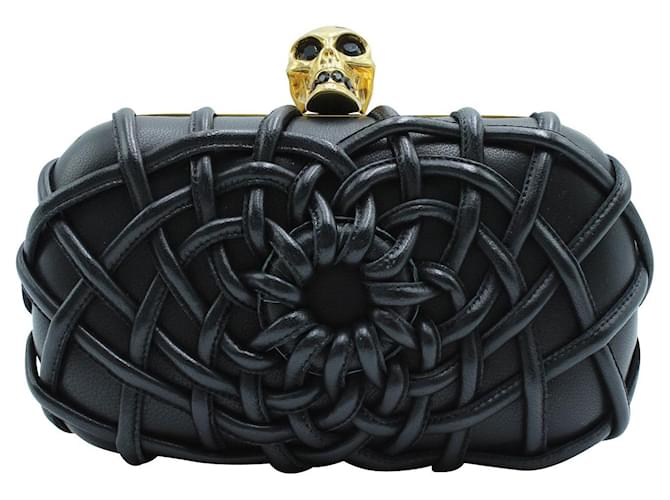 Alexander Mcqueen Black Braided Box Clutch with Skull Leather  ref.547267