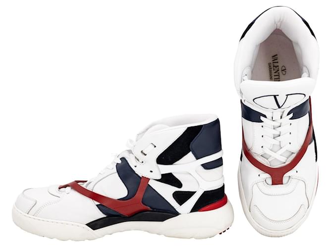 Sneakers alta Valentino Garavani in pelle bianca blu e rossa Bianco  ref.547294