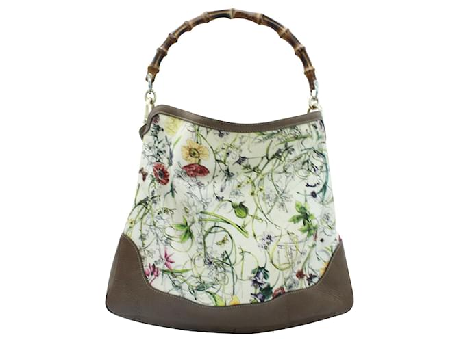 Gucci Bamboo Tote Canvas with Floral Print  ref.547453