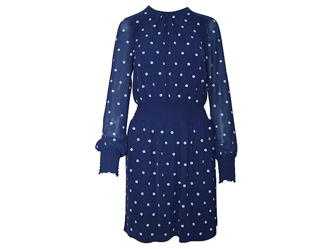 Michael Kors Dark Blue Dress with White Printed Flowers Polyester  ref.547456