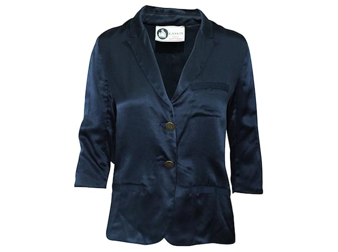 Lanvin Blazer de seda azul marinho com botões de cor latão  ref.547520