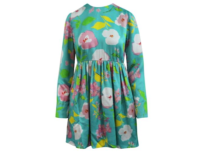 Saint Laurent Floral Print Babydoll Dress in Crinkled Viscose  ref.547543