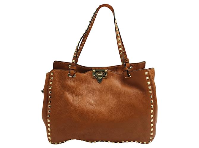 Valentino Brown Grained Leather Tote with Studs  ref.547925