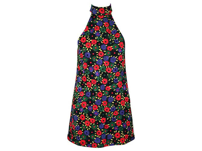 Saint Laurent Mini vestido bordado colorido con cuello halter y bolsillos  ref.548812