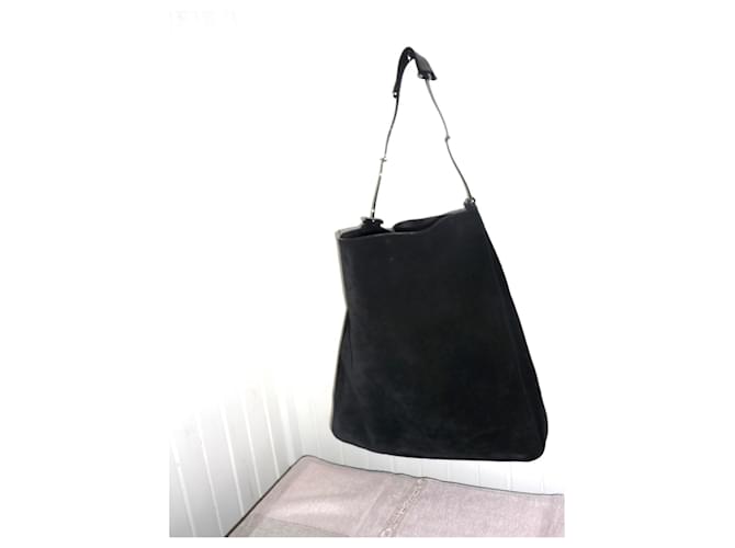 Gucci Vintage Handtasche aus schwarzem Wildleder außen und schwarzem Leder innen -  ref.548877