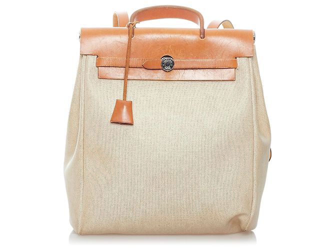 Hermès Hermes Brown Herbag Canvas Rucksack Braun Beige Orange