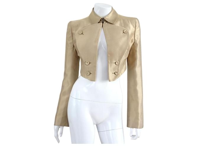 Alexander mcqueen 2001 Gold-Tone Cropped Military Jacket / Blazer Golden Viscose  ref.549333