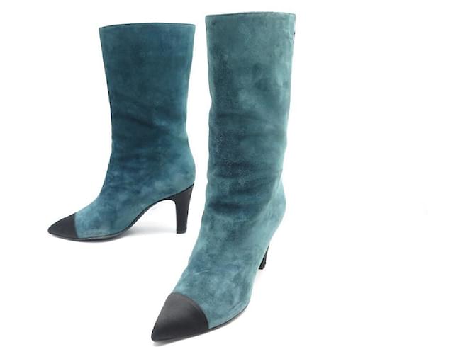 CHANEL SHOES BOOTS GABRIELLE COCO G33119 37.5 BLUE SUEDE BOOTS SHOES  ref.549728