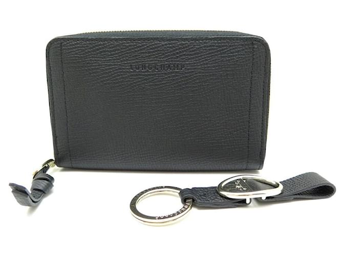 NEW LOT LONGCHAMP MAILBOX COMPACT WALLET + KEY HOLDER IN BLACK LEATHER  ref.549766