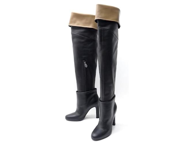 Hermès HERMES Thigh High Boots 38.5 BLACK LEATHER BOOTS SHOES  ref.549788