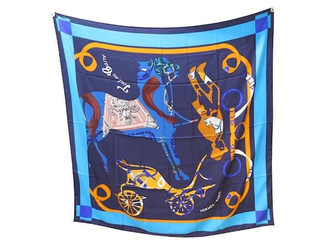 Hermès NEW HERMES SCARF ALL IN SQUARE 140 CM GIANT BLUE SILK BOX SCARF  ref.549802