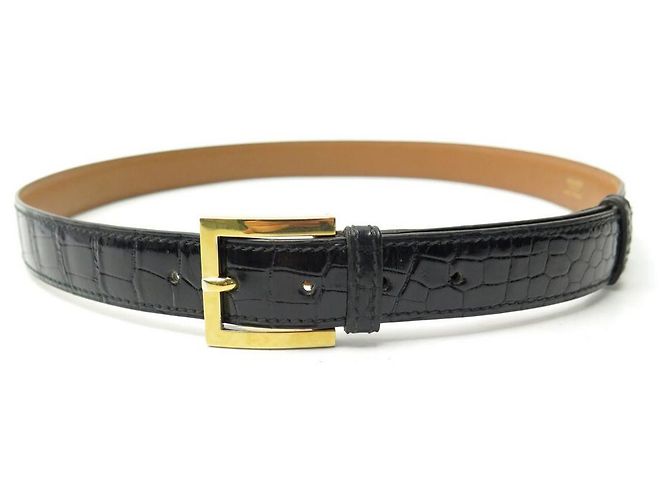 Hermès Cinto Hermes 80 FIVELA DE CINTO DE COURO DE CROCODILO PRETO E VERMEIL