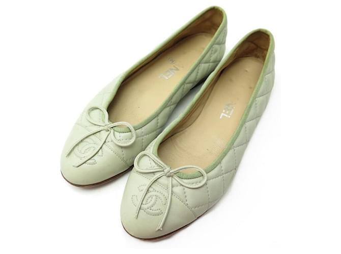 CHANEL LOGO CC G BALLERINAS SHOES26250 36 GREEN QUILTED LEATHER SHOES  ref.549835