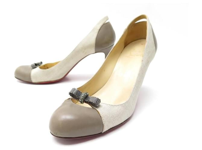 CHRISTIAN LOUBOUTIN SHOES 35.5 PUMP SHOES CANVAS AND LEATHER PUMPS Beige  ref.549836