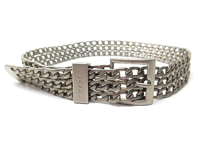 CHANEL CURTAIN CHAIN BELT 3 ROWS SIZE 75 IN SILVER BELT Silvery