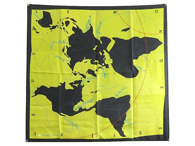 Hermès HERMES SCARF THE WORLD IS A RIVER BARRET SQUARE 90 SILK SCARF Yellow  ref.549850