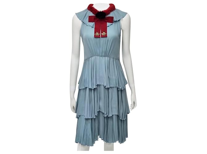 Vestido de gucci Azul Seda - Joli Closet Vestido de gucci Azul Seda - Joli Closet