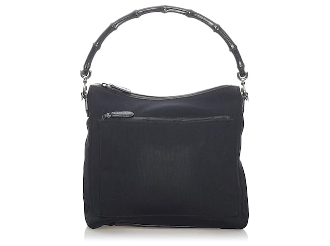Gucci Black Bamboo Canvas Handbag Leather Cloth Pony-style calfskin Cloth  ref.549971