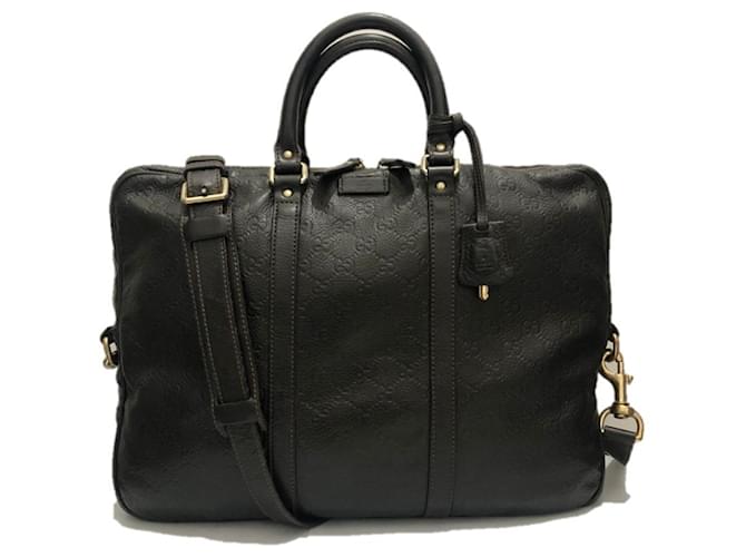 208463 001998 Bright Guccissima Business Briefcase Bag Black Chocolate Leather  ref.550000