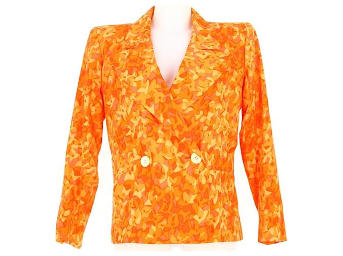Blazer boutonné doublé Yves Saint Laurent Coton Orange  ref.550593