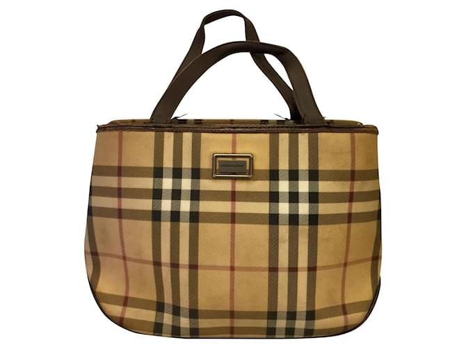 Burberry Vintage Nova Check Handtasche mit 3 Fächer Braun Mehrfarben Beige Leder Tuch  ref.550613