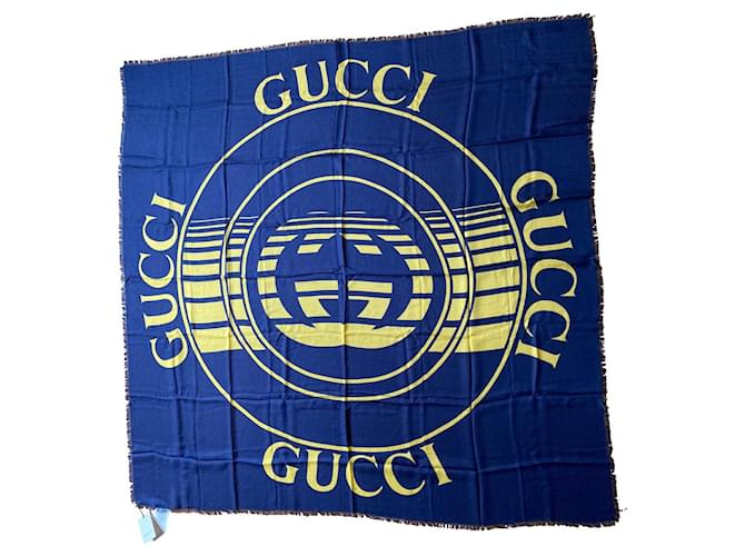 Gucci Logo Print Scarf/Stole Blue Modal  ref.550747