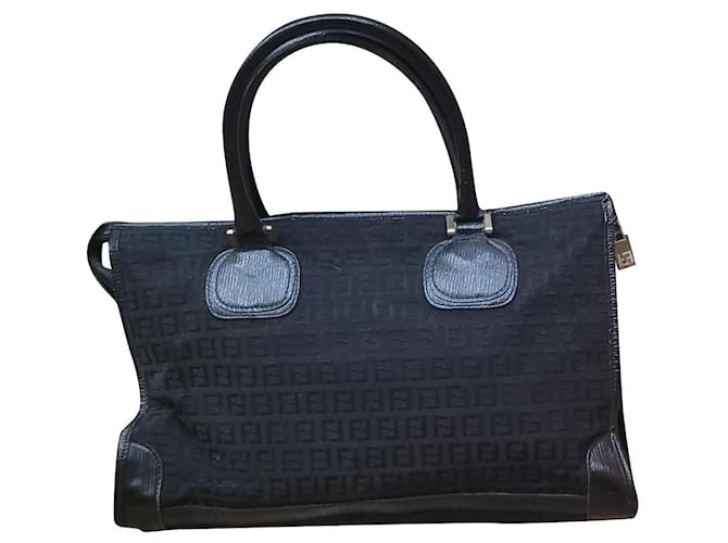 Fendi vintage black satchel bag Leather Cloth  ref.551302