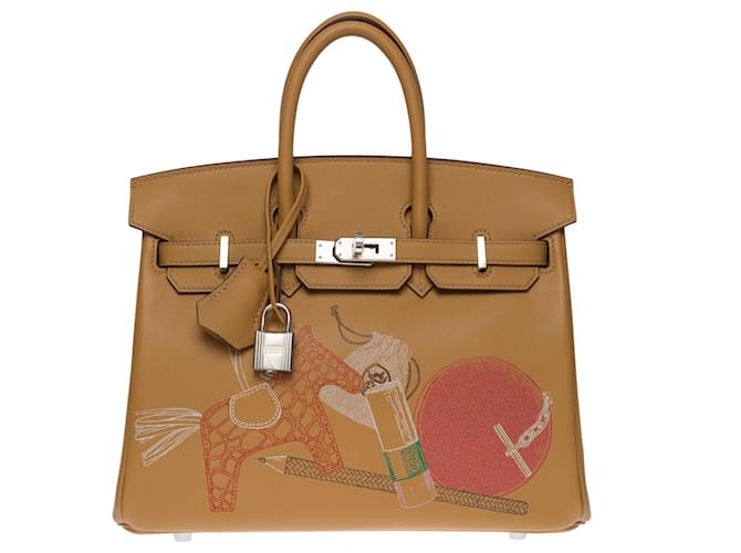 Hermès Außergewöhnliche Birkin Handtasche 25 Limitierte Auflage der „In & Out“-Kollektion in biscuitfarbenem Swift-Leder, Palladium Silber Metallverkleidung Beige  ref.551317