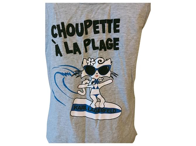 Karl Lagerfeld Choupette tank top at the beach Grey Cotton  ref.551396