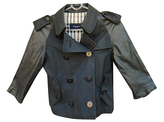 Taglia Burberry in tela e giacca di pelle 34 Nero Cotone  ref.551451