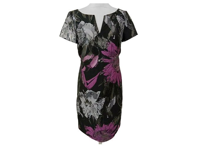 Hugo Boss Boss mittellanges Kleid mit Metallic-Blumenmuster Schwarz Silber Lila Metallisch